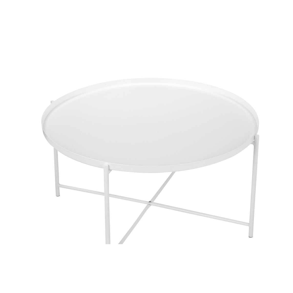 Ely 33 Inch Coffee Table, Round Top with Cross Base, White Metal Finish - BM314936