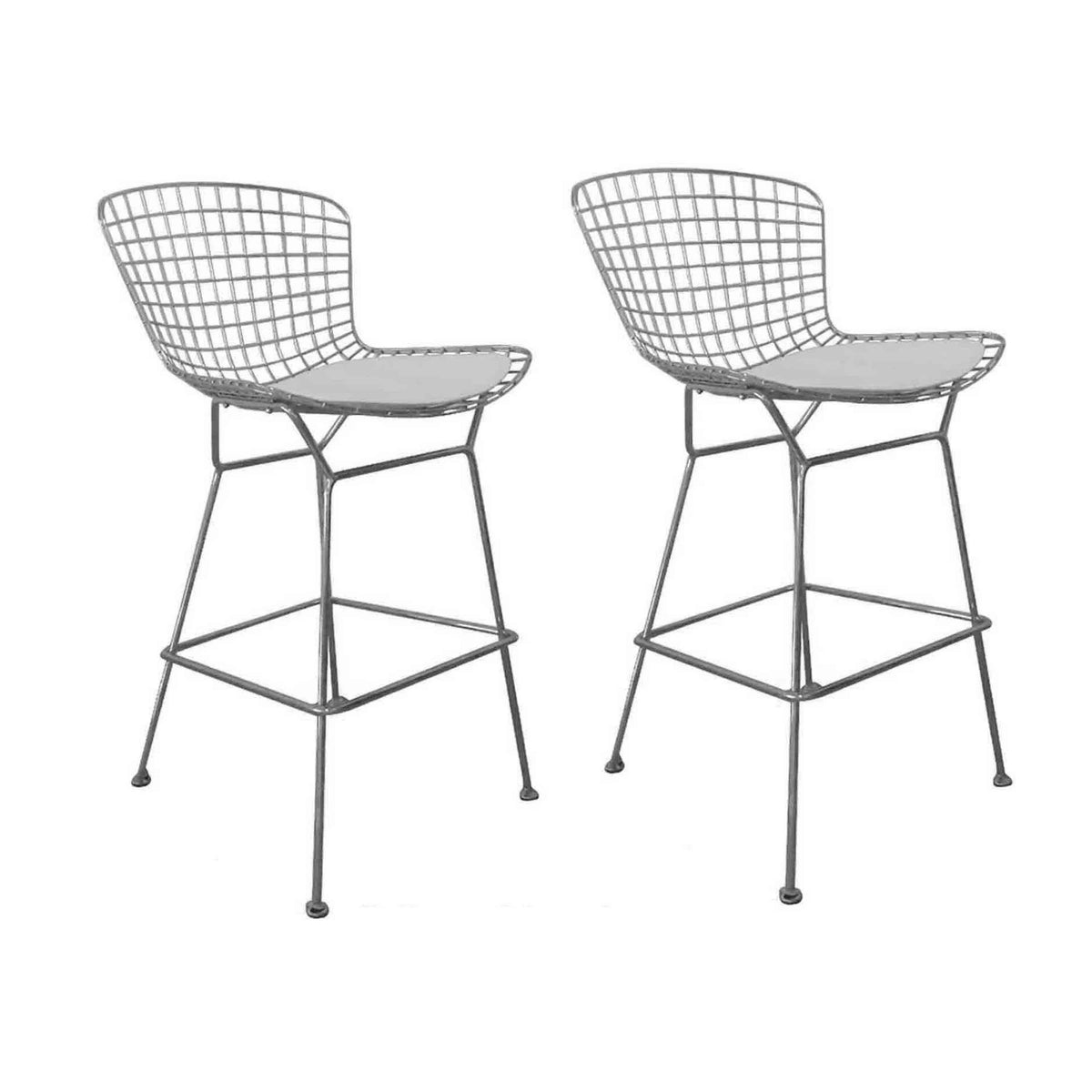 Hely 28 Inch Barstool Set of 2, Chrome Wire, Black, White Faux Leather Seat - BM314941