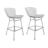 Hely 28 Inch Barstool Set of 2, Chrome Wire, Black, White Faux Leather Seat - BM314941