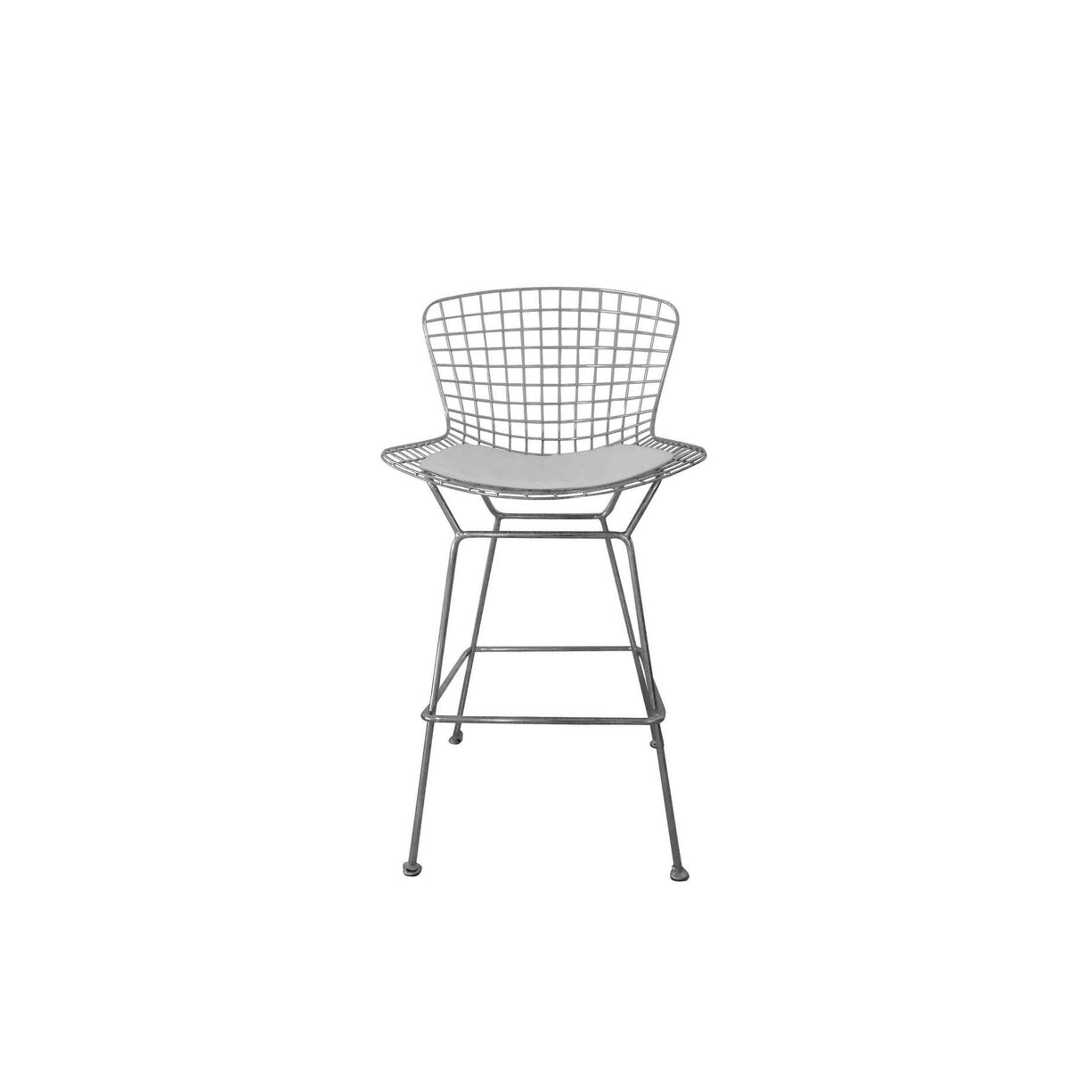 Hely 28 Inch Barstool Set of 2, Chrome Wire, Black, White Faux Leather Seat - BM314941