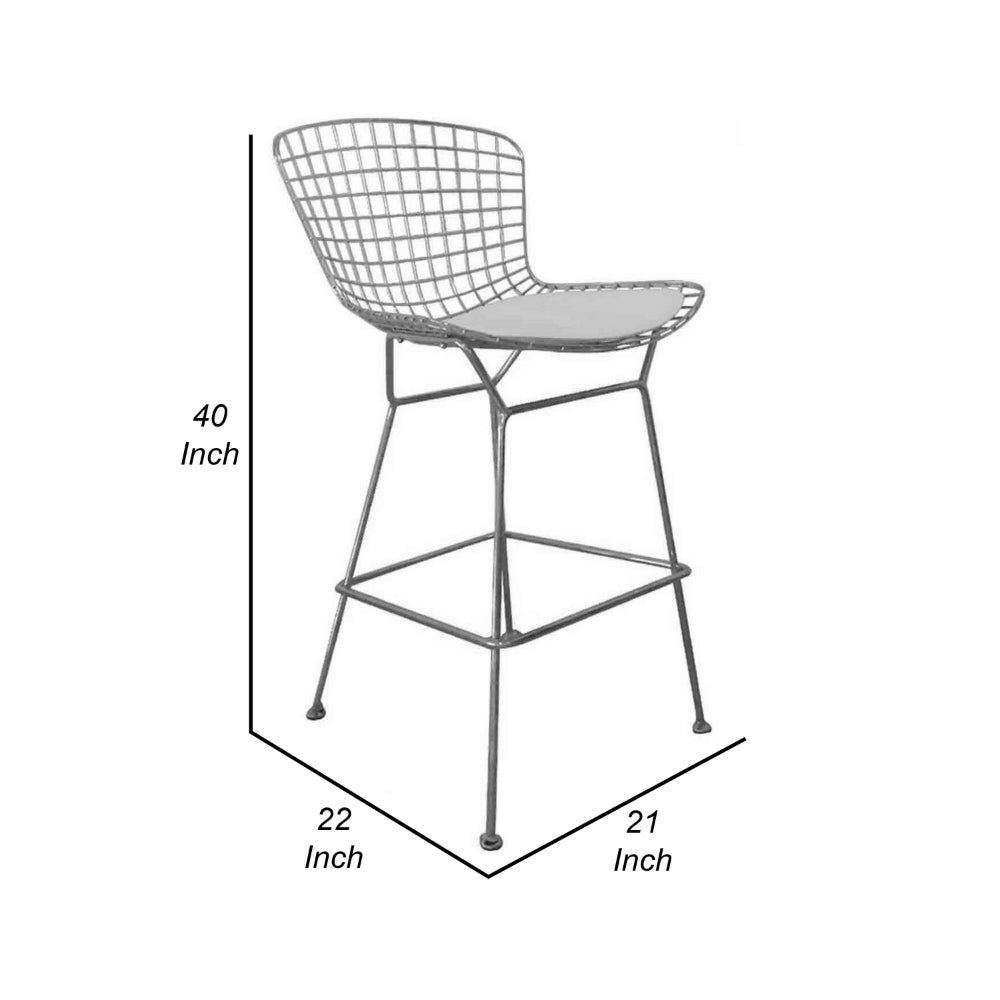 Hely 28 Inch Barstool Set of 2, Chrome Wire, Black, White Faux Leather Seat - BM314941