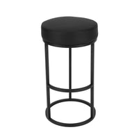 Tane 30 Inch Barstool, Round Black Faux Leather Padded Seat, Black Metal - BM314947