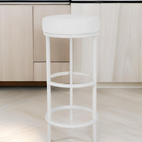 Tane 30 Inch Bar Stool, Round Padded Seat, White Faux Leather, Metal - BM314949