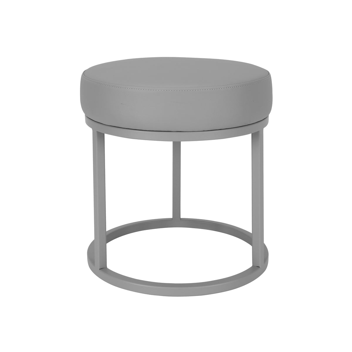 Tane 18 Inch Accent Stool, Modern Round Padded Seat, Gray Faux Leather - BM314950