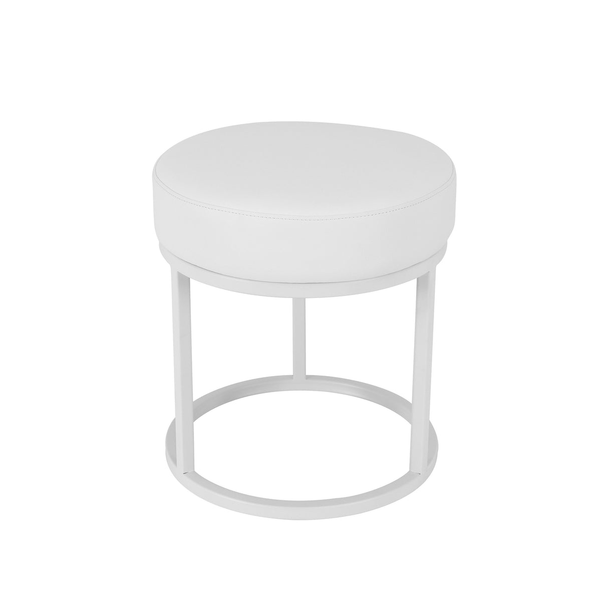 Tane 18 Inch Modern Accent Stool, Round Padded White Faux Leather Seat - BM314951