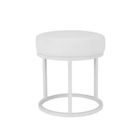 Tane 18 Inch Modern Accent Stool, Round Padded White Faux Leather Seat - BM314951