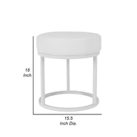 Tane 18 Inch Modern Accent Stool, Round Padded White Faux Leather Seat - BM314951