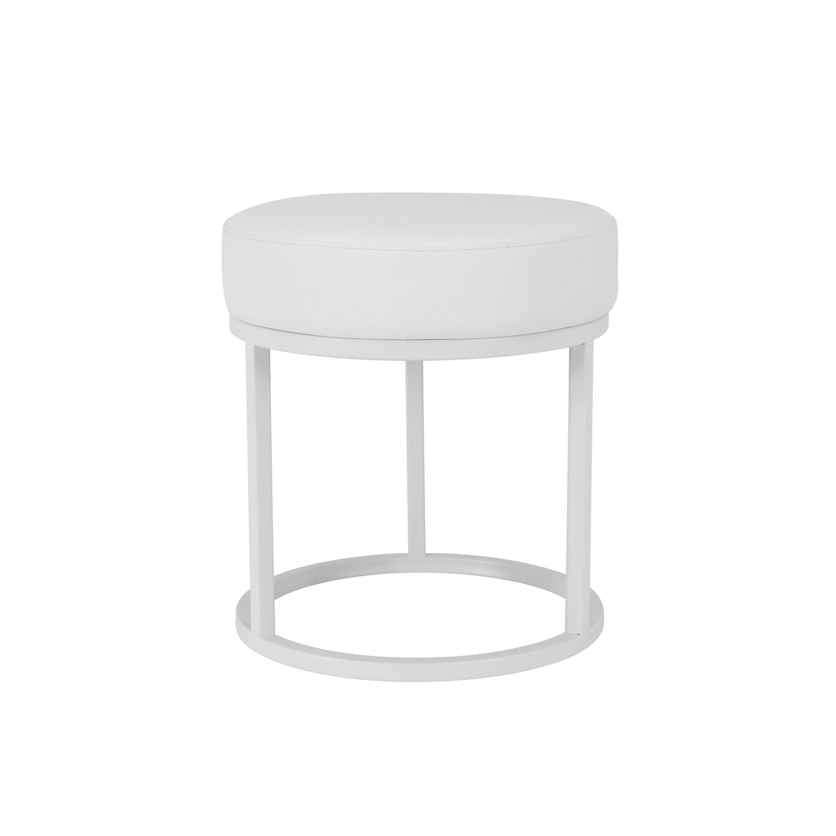 Tane 18 Inch Modern Accent Stool, Round Padded White Faux Leather Seat - BM314951