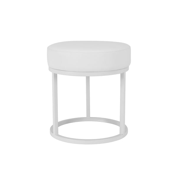 Tane 18 Inch Modern Accent Stool, Round Padded White Faux Leather Seat - BM314951