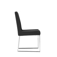 Ien 25 Inch Dining Chair Set of 2, Armless, Black Faux Leather, Chrome - BM314953