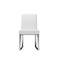 Ien 25 Inch Dining Chair Set of 2, Armless, White Faux Leather, Chrome - BM314955