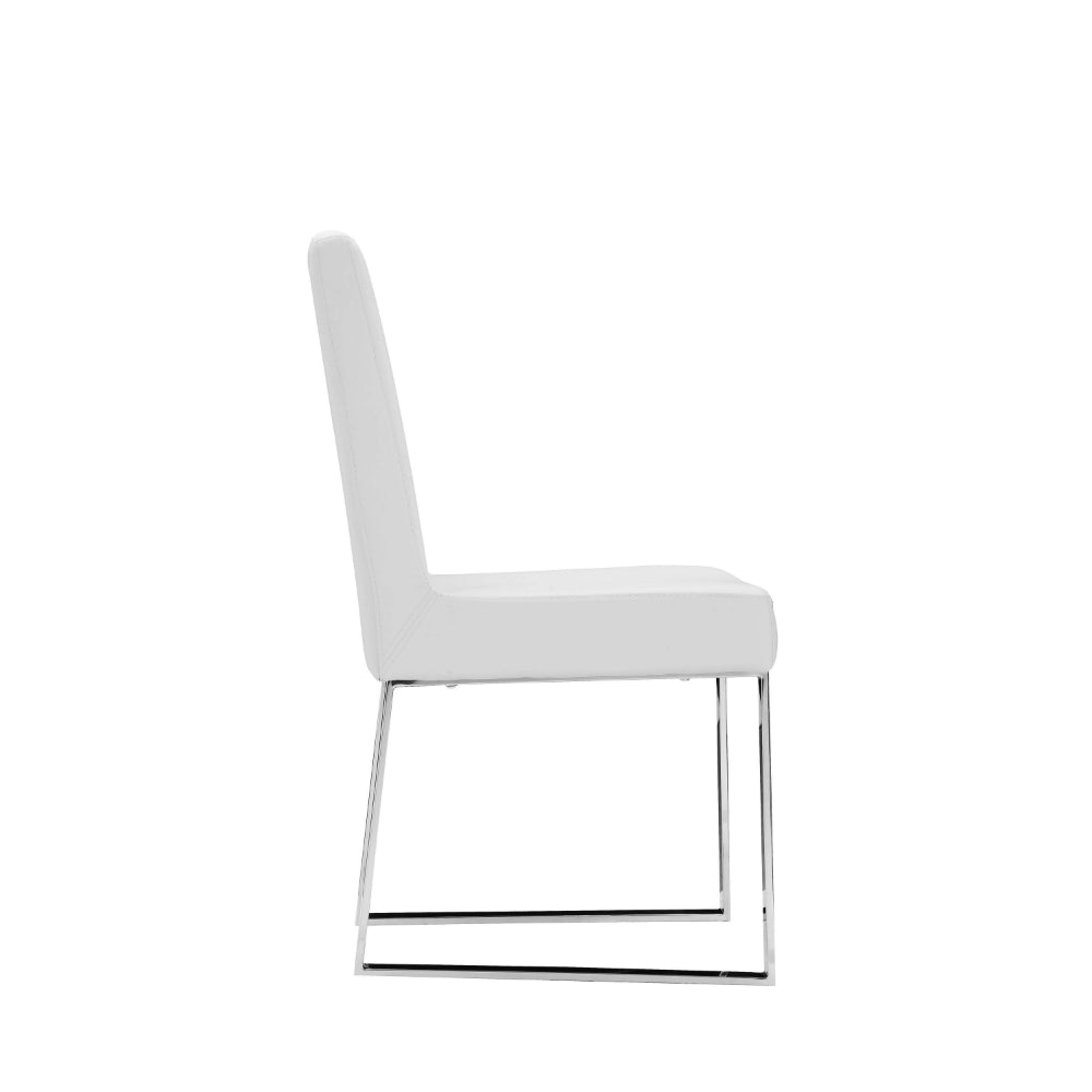 Ien 25 Inch Dining Chair Set of 2, Armless, White Faux Leather, Chrome - BM314955