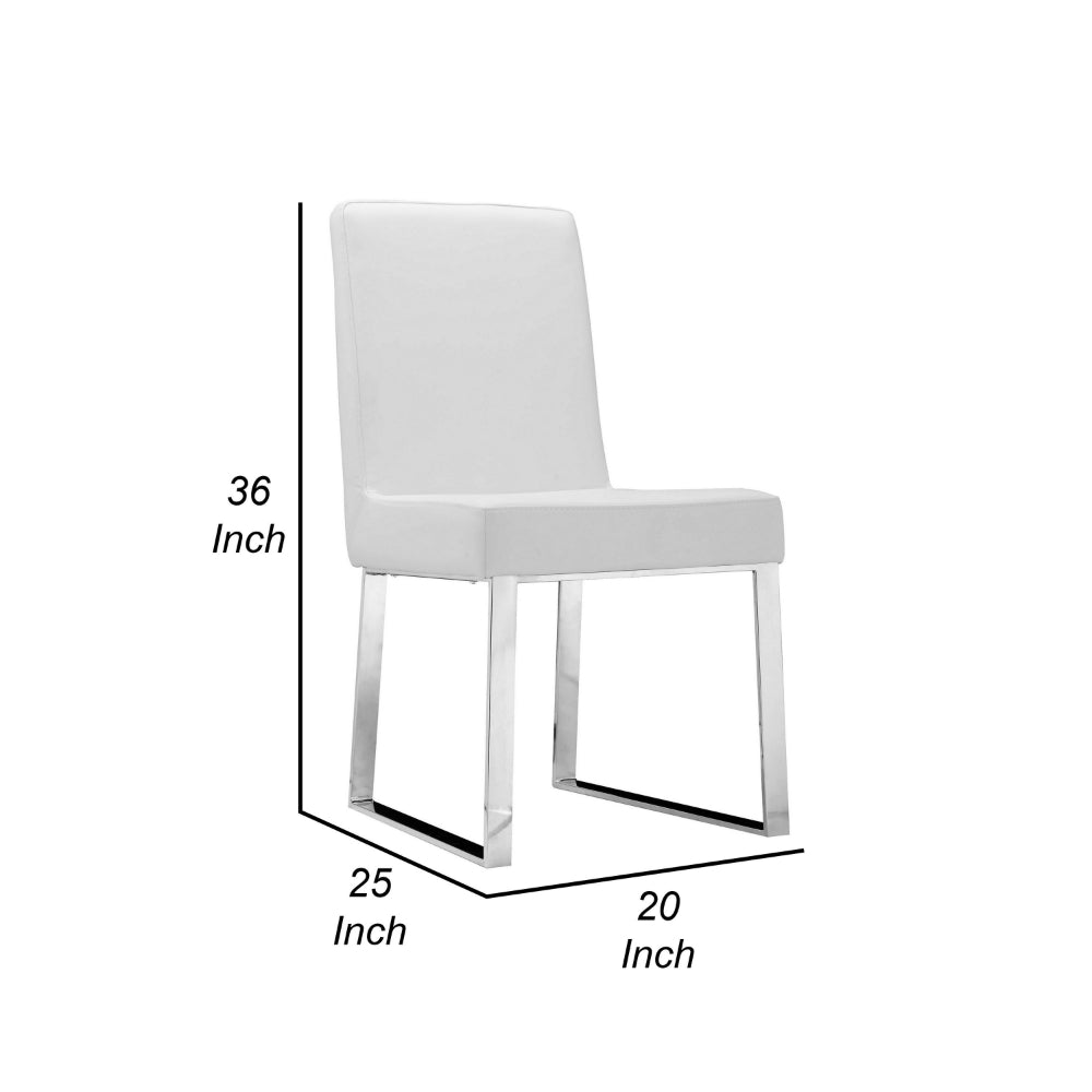 Ien 25 Inch Dining Chair Set of 2, Armless, White Faux Leather, Chrome - BM314955