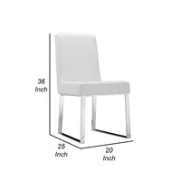 Ien 25 Inch Dining Chair Set of 2, Armless, White Faux Leather, Chrome - BM314955