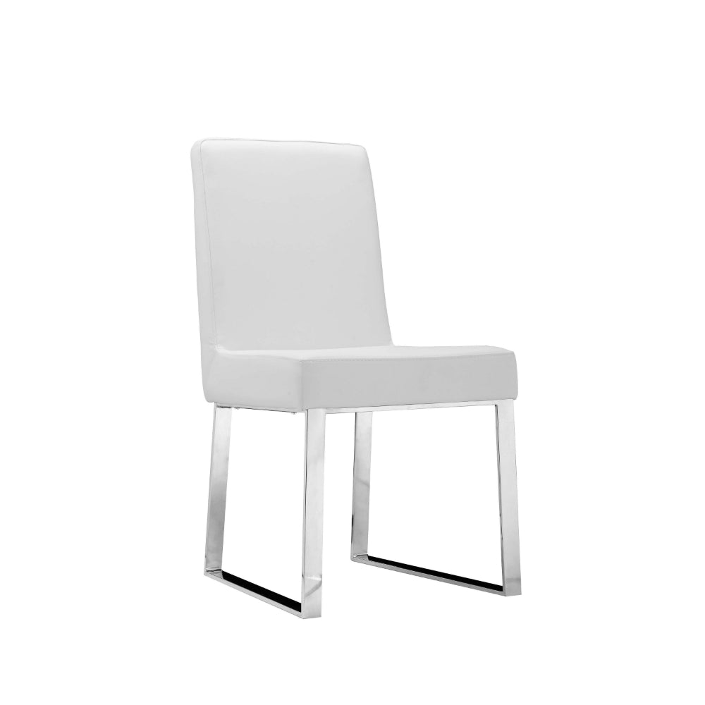 Ien 25 Inch Dining Chair Set of 2, Armless, White Faux Leather, Chrome - BM314955