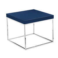 Zen 24 Inch Side End Table, Square, Polished Blue Top, Chrome Metal Finish - BM314959