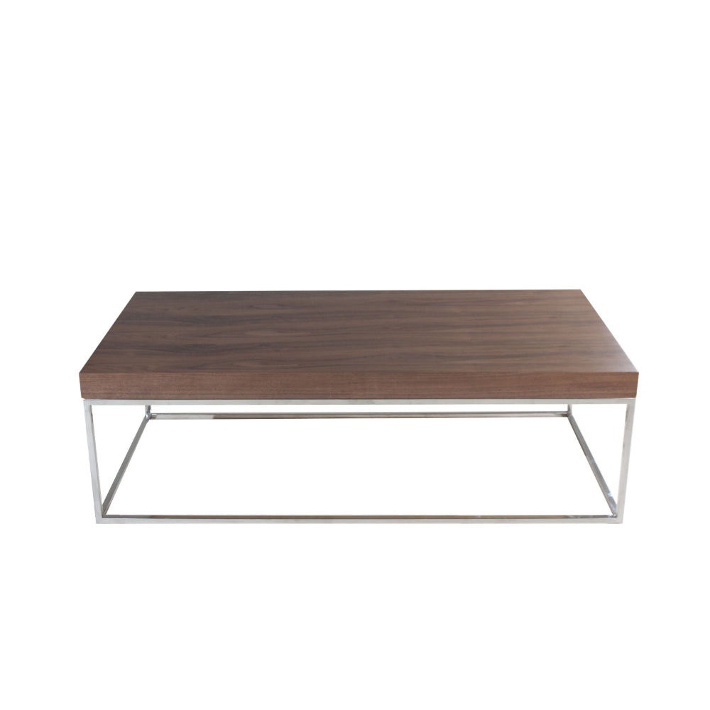 Zen 48 Inch Coffee Table, Rectangular, Chrome Base, Walnut Brown Wood Top - BM314961