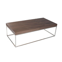 Zen 48 Inch Coffee Table, Rectangular, Chrome Base, Walnut Brown Wood Top - BM314961