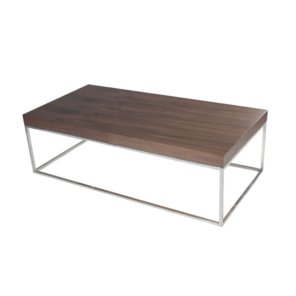 Zen 48 Inch Coffee Table, Rectangular, Chrome Base, Walnut Brown Wood Top - BM314961