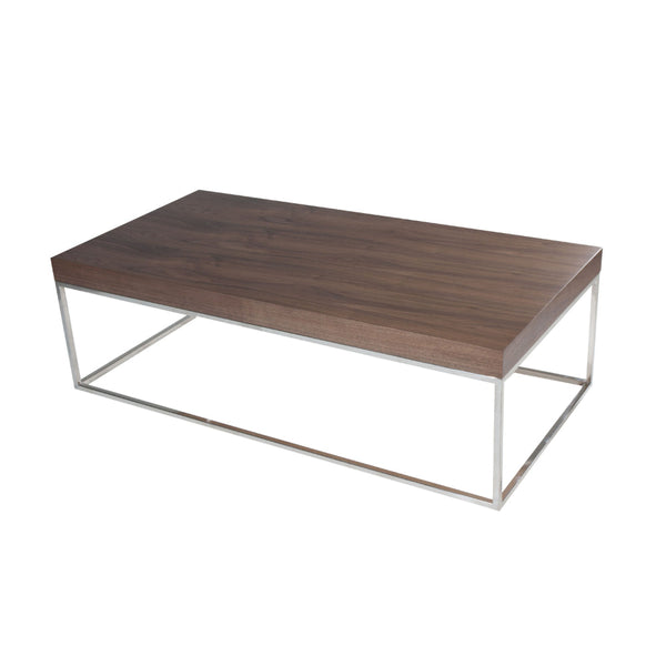 Zen 48 Inch Coffee Table, Rectangular, Chrome Base, Walnut Brown Wood Top - BM314961