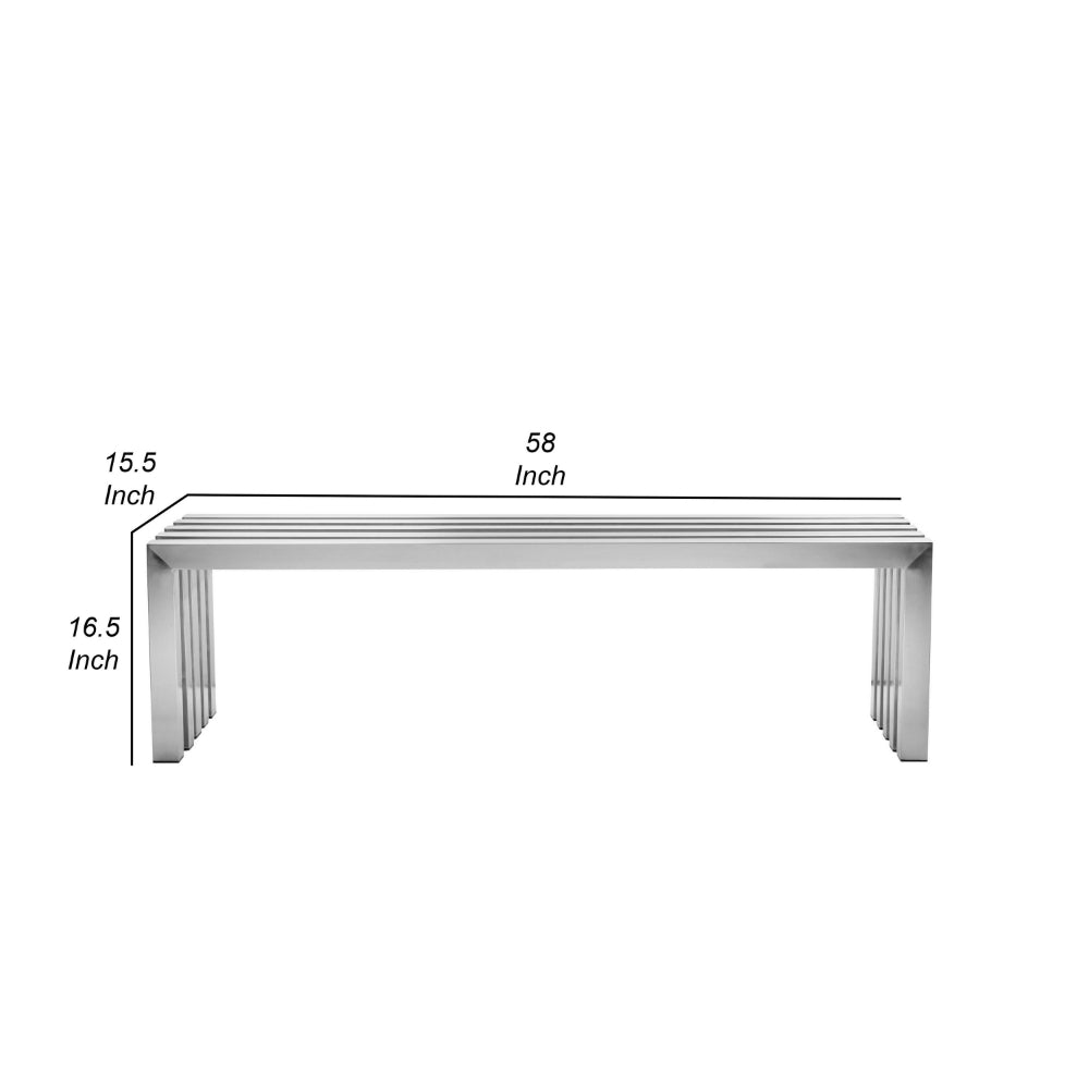 Namo 58 Inch Accent Bench, Sleek Modern Design, Rectangular, Chrome Metal - BM314964