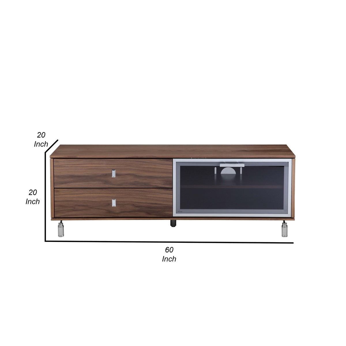 Ida 60 Inch TV Entertainment Console, Drawers, Pull Down Door, Walnut Brown - BM314965