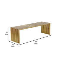 Niki 55 Inch Accent Bench, Slatted, Rectangular, Luxurious Brushed Gold - BM314974