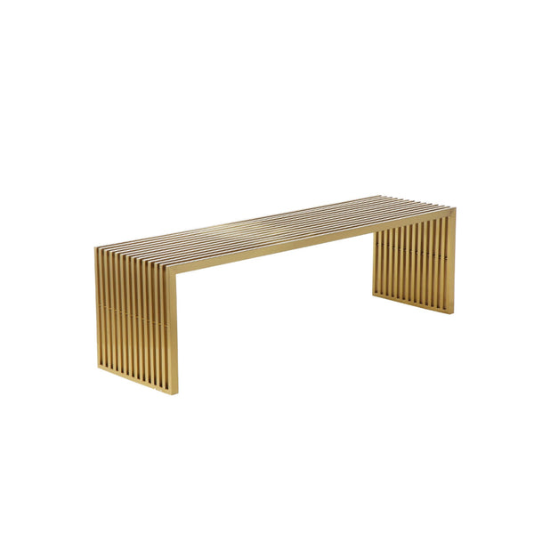 Niki 55 Inch Accent Bench, Slatted, Rectangular, Luxurious Brushed Gold - BM314974