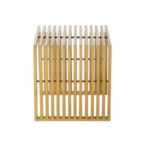 Niki 17 Inch Accent Stool, Slatted Design, Square, Luxurious Brushed Gold  - BM314975