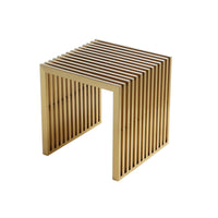 Niki 17 Inch Accent Stool, Slatted Design, Square, Luxurious Brushed Gold  - BM314975