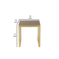 Niki 17 Inch Accent Stool, Slatted Design, Square, Luxurious Brushed Gold  - BM314975