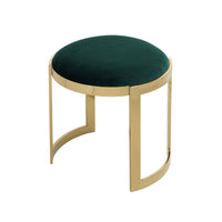 Niyo 19 Inch Accent Stool Ottoman, Round Cushioned Green Velvet Seat, Gold - BM314976