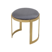 Niyo 19 Inch Accent Stool Ottoman, Round Cushioned Gray Velvet Seat, Gold - BM314977