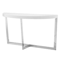 Tini 55 Inch Console Table, Oval Top, Chrome Frame, Sleek White Finish - BM314981