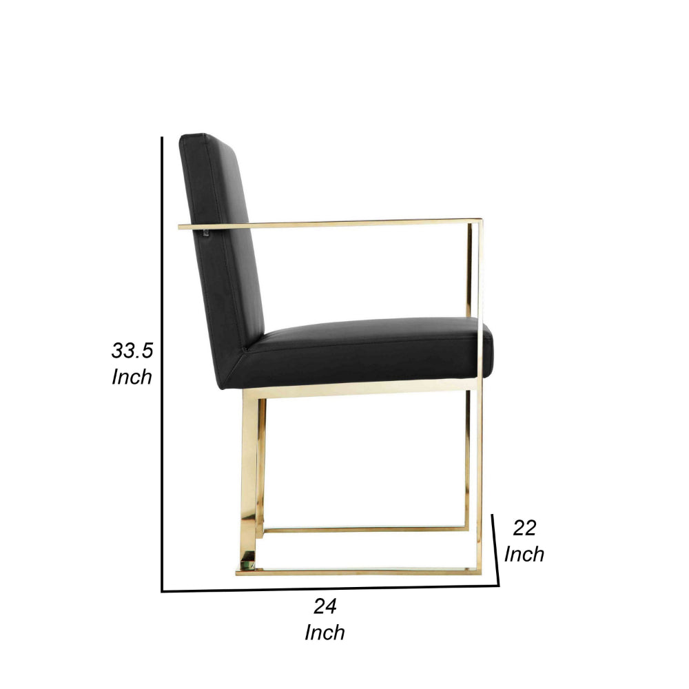 Boly 24 Inch Dining Armchair, Plush Black Faux Leather, Gold Cantilever  - BM314984