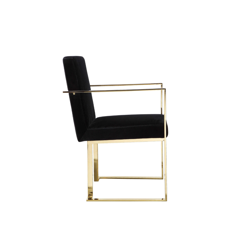 Boly 24 Inch Dining Armchair, Cushioned Black Velvet Seat, Gold Cantilever  - BM314985