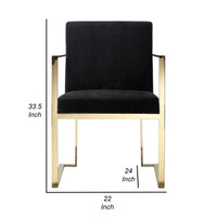 Boly 24 Inch Dining Armchair, Cushioned Black Velvet Seat, Gold Cantilever  - BM314985