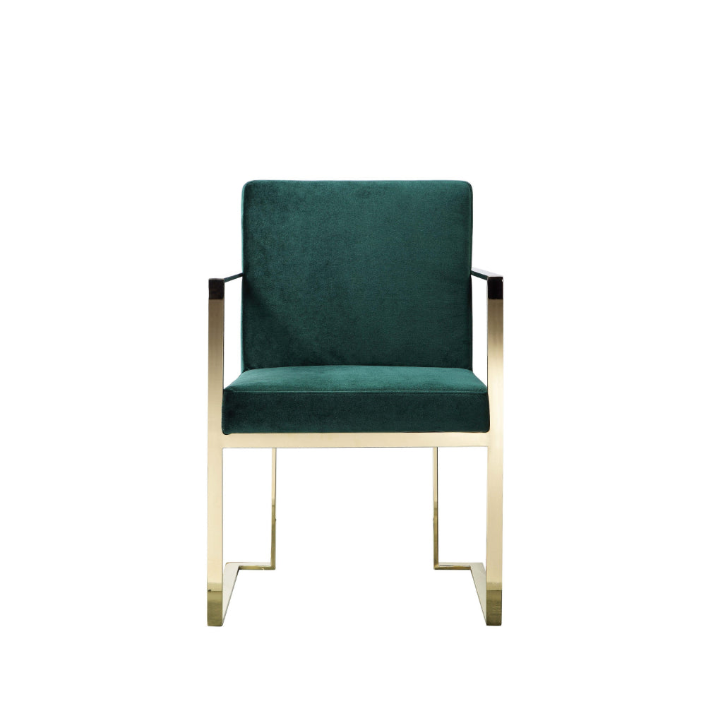 Boly 24 Inch Dining Armchair, Cushioned Green Velvet Seat, Gold Cantilever  - BM314988