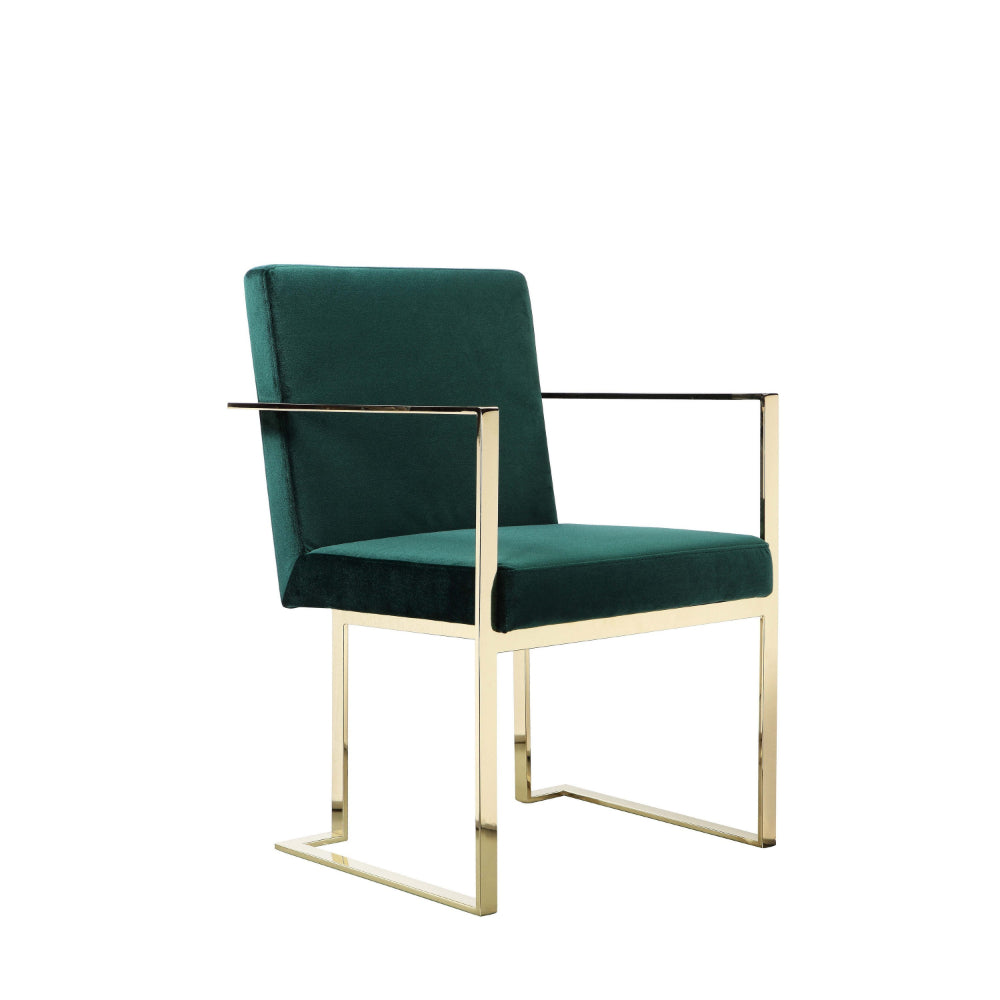 Boly 24 Inch Dining Armchair, Cushioned Green Velvet Seat, Gold Cantilever  - BM314988