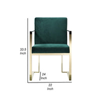 Boly 24 Inch Dining Armchair, Cushioned Green Velvet Seat, Gold Cantilever  - BM314988