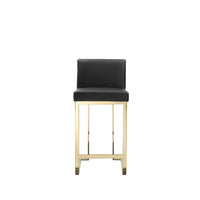 Boly 26 Inch Counter Height Chair, Black Faux Leather Seat, Gold Cantilever - BM314989