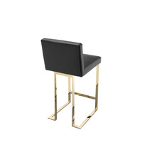 Boly 26 Inch Counter Height Chair, Black Faux Leather Seat, Gold Cantilever - BM314989