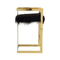 Suki 30 Inch Barstool Chair, Black Faux Fur Seat, Gold Cantilever Base - BM314992