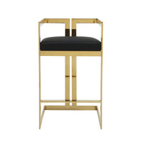 Suki 30 Inch Barstool Chair, Black Faux Leather Seat, Gold Cantilever Base - BM314993