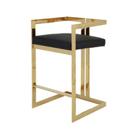 Suki 30 Inch Barstool Chair, Black Faux Leather Seat, Gold Cantilever Base - BM314993