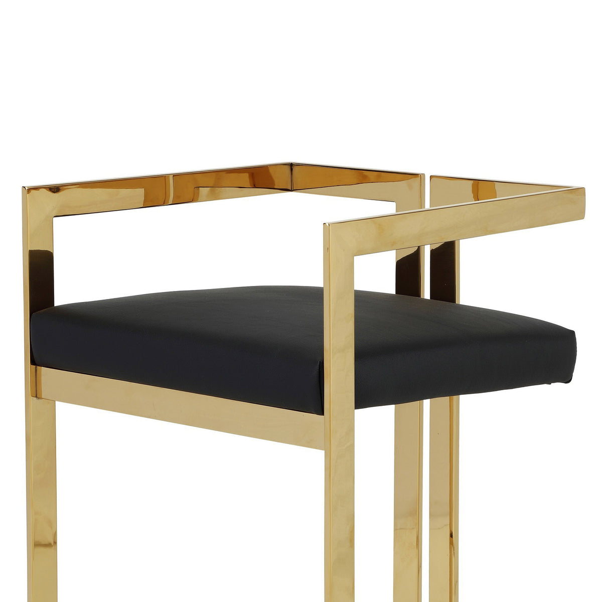 Suki 30 Inch Barstool Chair, Black Faux Leather Seat, Gold Cantilever Base - BM314993