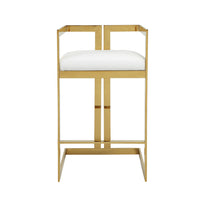 Suki 30 Inch Barstool Chair, White Faux Leather Seat, Gold Cantilever Base - BM314994