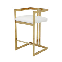 Suki 30 Inch Barstool Chair, White Faux Leather Seat, Gold Cantilever Base - BM314994