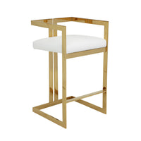 Suki 30 Inch Barstool Chair, White Faux Leather Seat, Gold Cantilever Base - BM314994