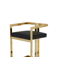 Suki 26 Inch Counter Height Chair, Black Faux Leather, Gold Cantilever Base - BM314995